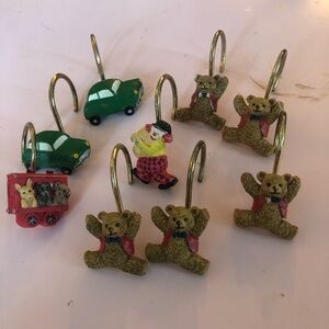 Vintage 9 Playful Bear and Car Shower Hooks , one clown, puppies, preloved